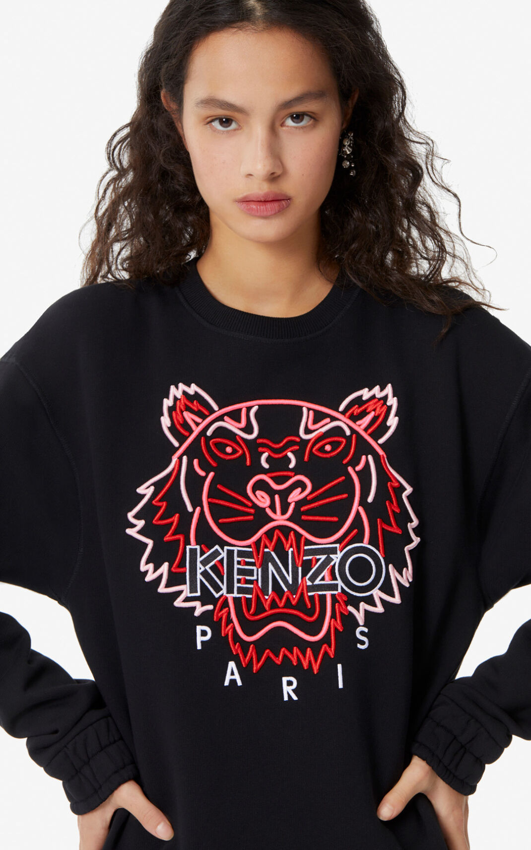 Kenzo Neon Tiger Sweatshirt Black For Womens 4960XEMFB